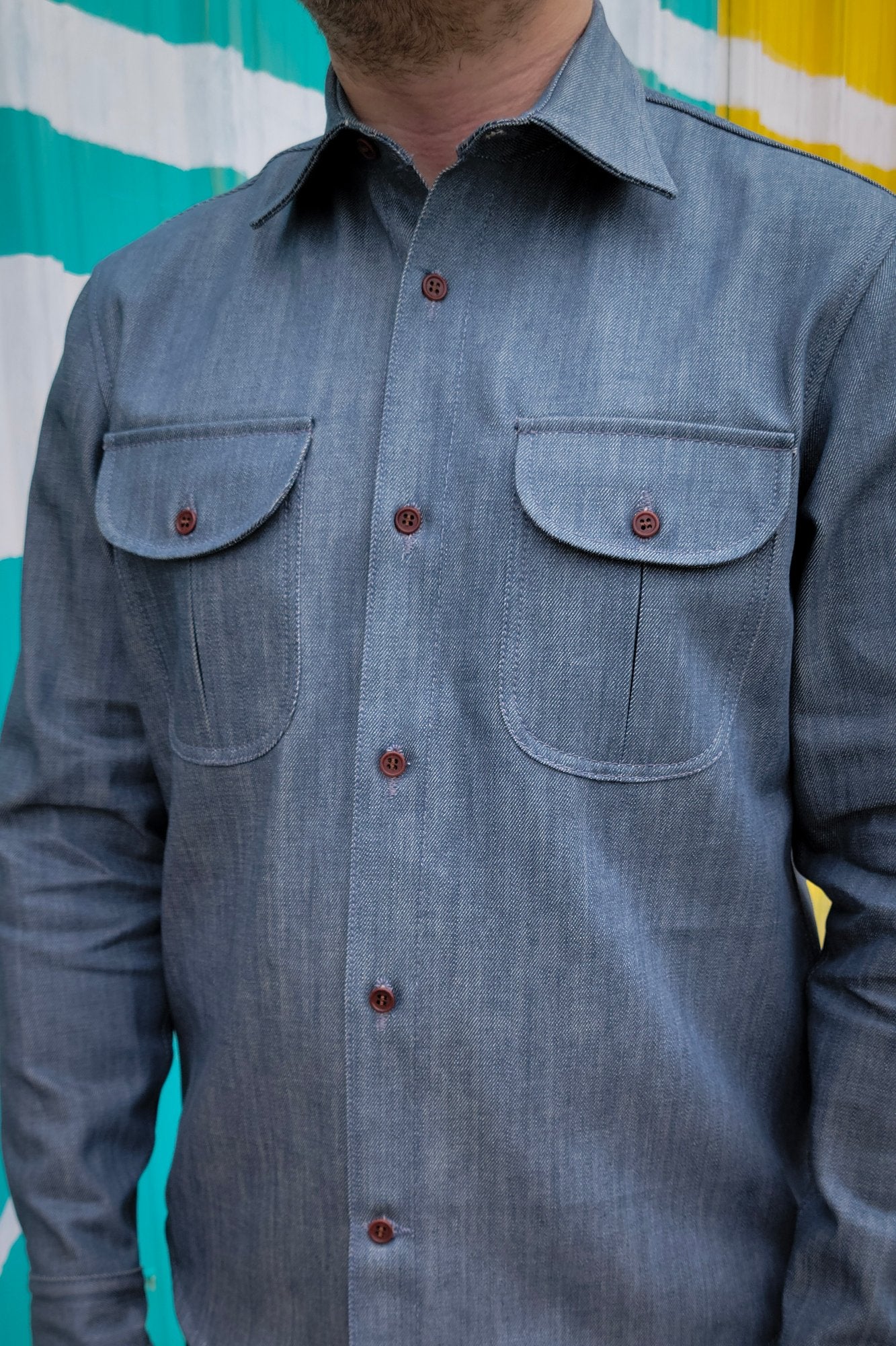Engineer Shirt - Slate Blue Italian Selvedge Large