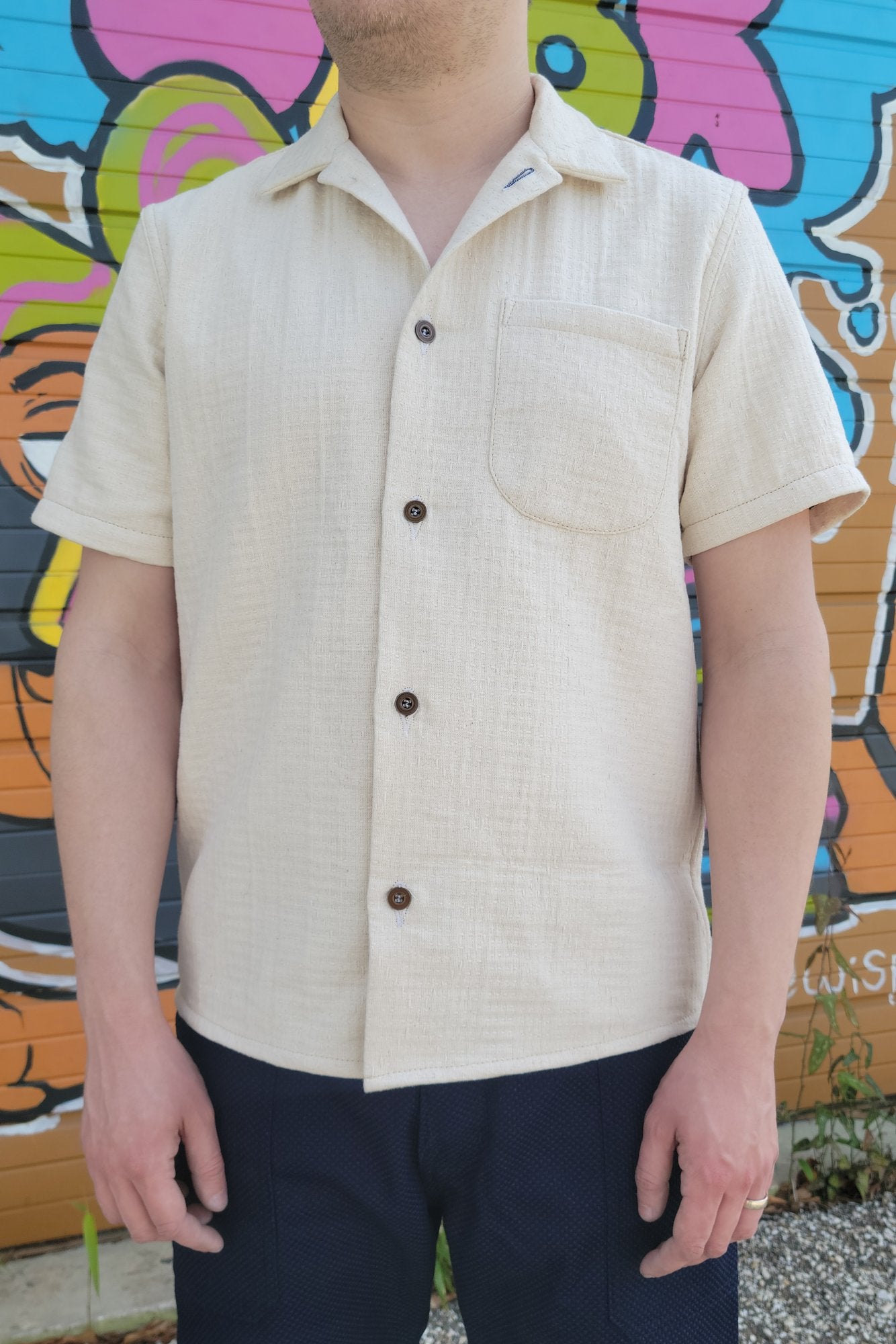 Camp Collar Shirt - Japnese Ecru Sashiko