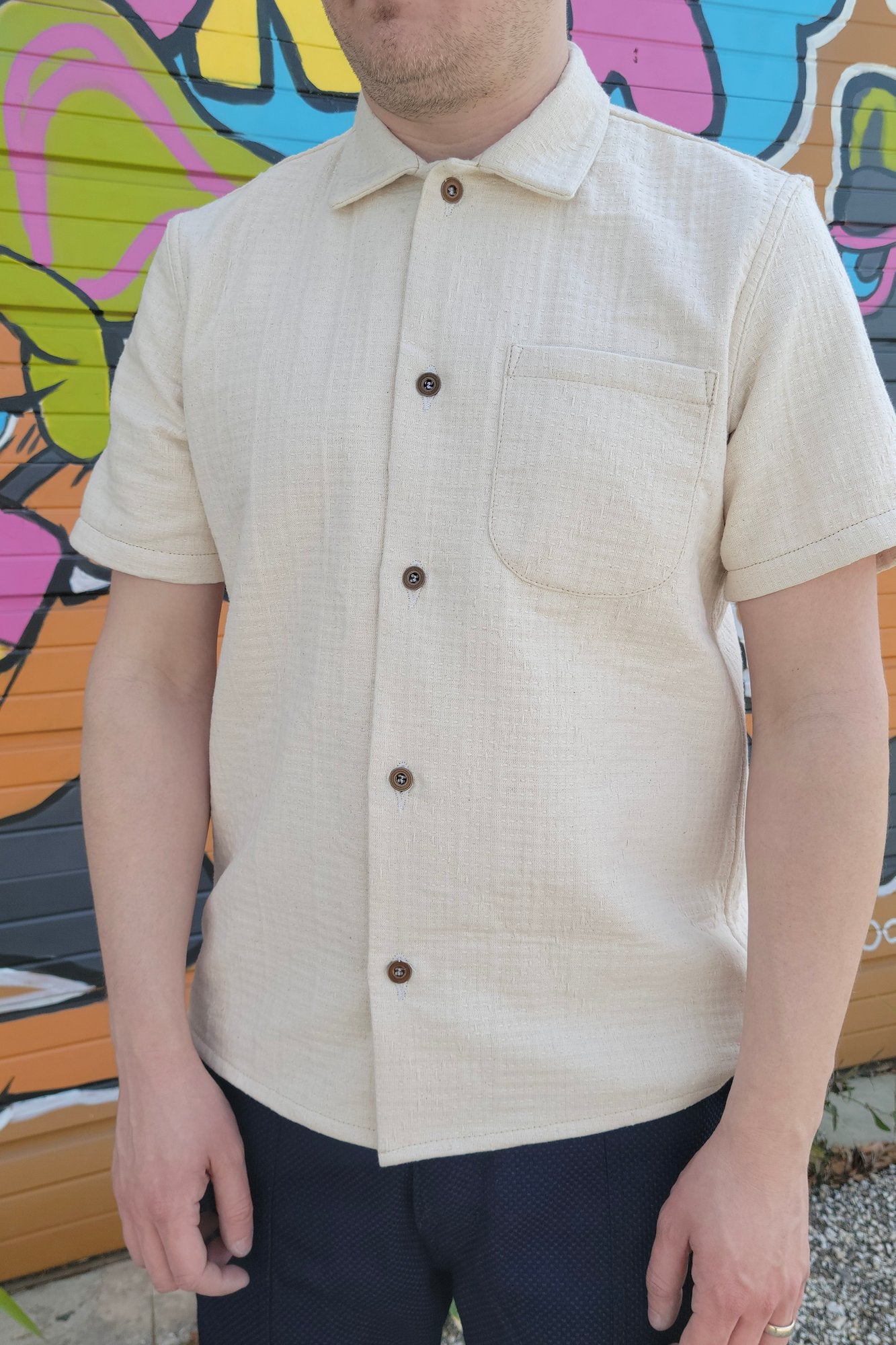 Camp Collar Shirt - Japanese Ecru Sashiko