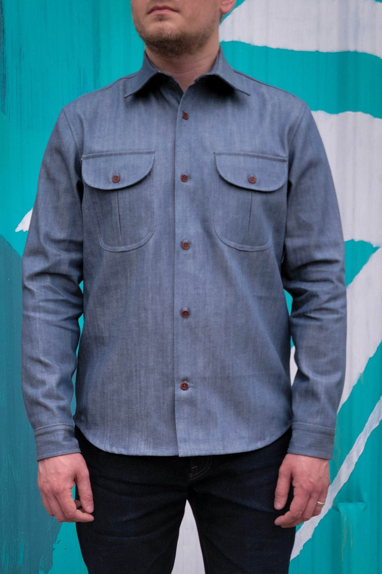Engineer Shirt - Slate Blue Italian Selvedge Large