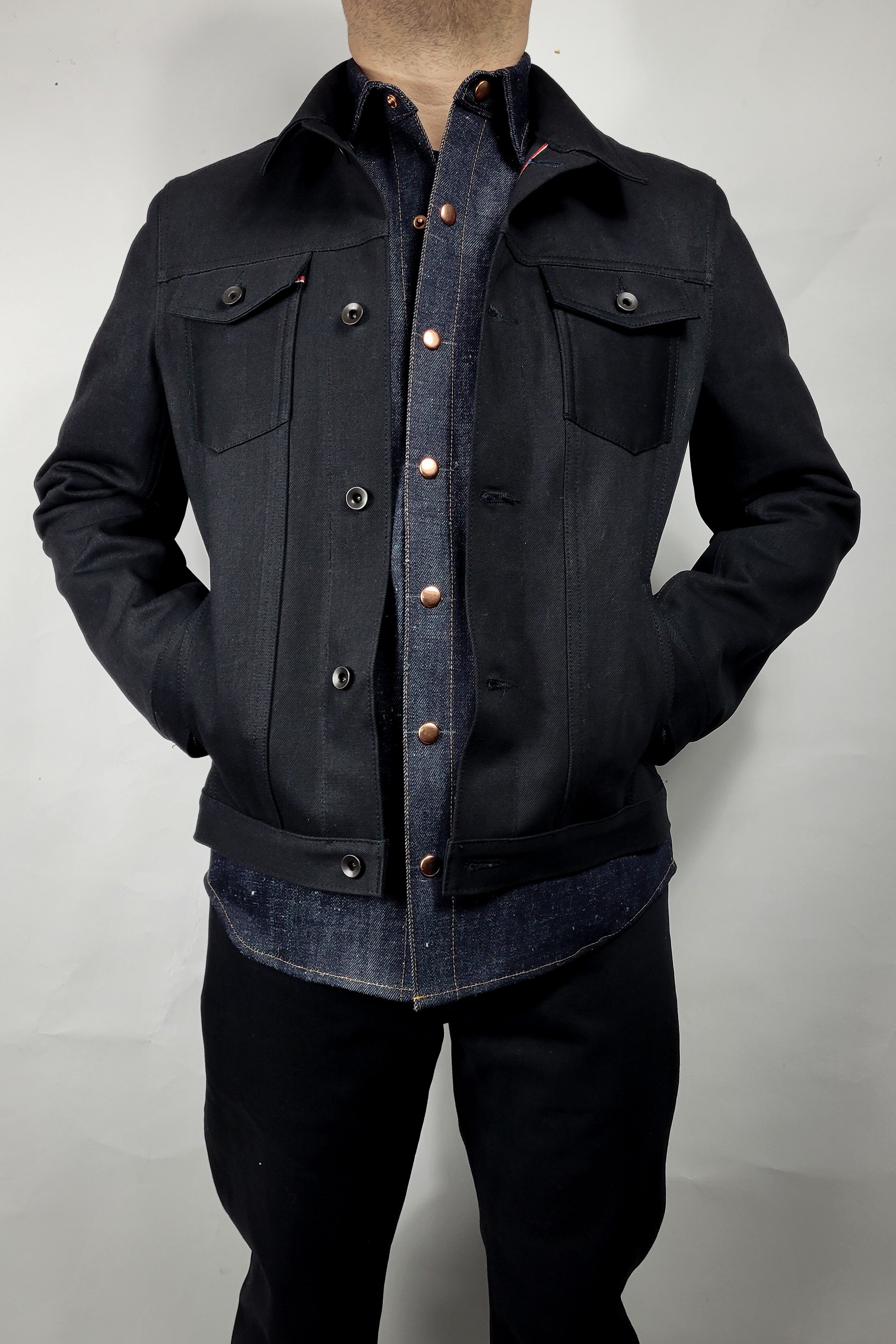 Black selvedge shop denim jacket